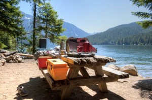 camping by lake